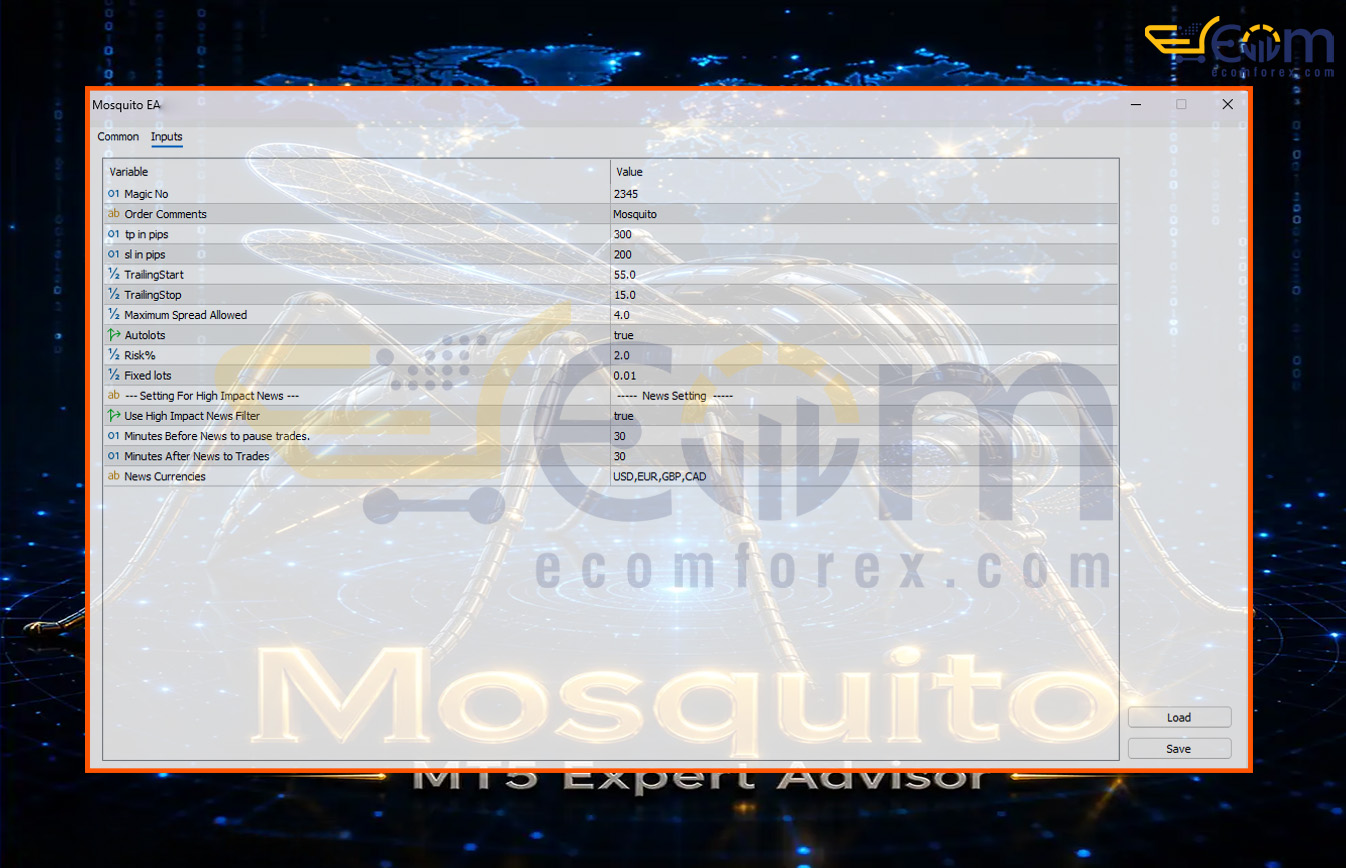 Mosquito EA MT5 Inputs