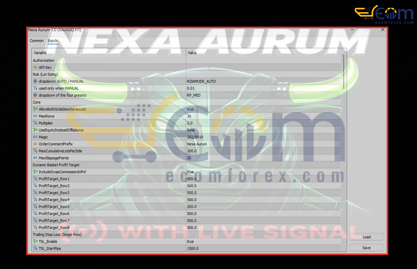 Nexa Aurum EA MT5 Input