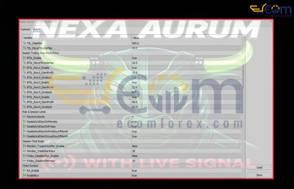 Nexa Aurum EA MT5 Inputs