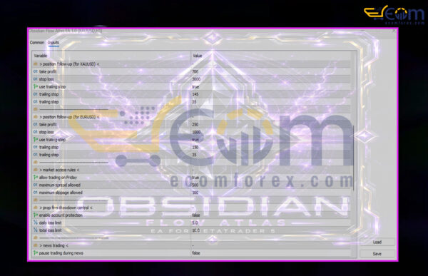 Obsidian Flow Atlas EA MT5 Inputs