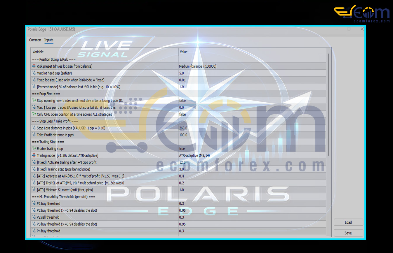 Polaris Edge EA MT5 Input