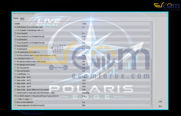 Polaris Edge EA MT5 Inputs