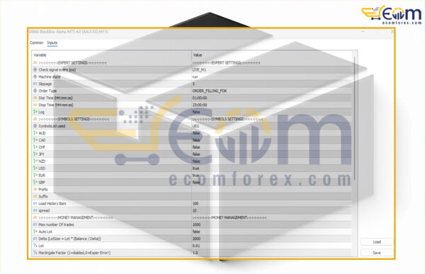 SAWA BlackBox Alpha MT5 Input