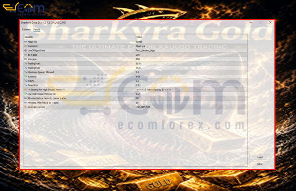 Sharkyra Gold MT5 Inputs