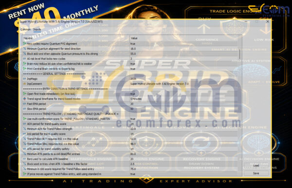 Super Hybrid Ultimate With 5 AI Engine Version EA MT5 Inputs