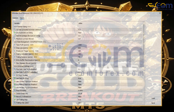Ultimate Gold Breakout EA MT5 Input