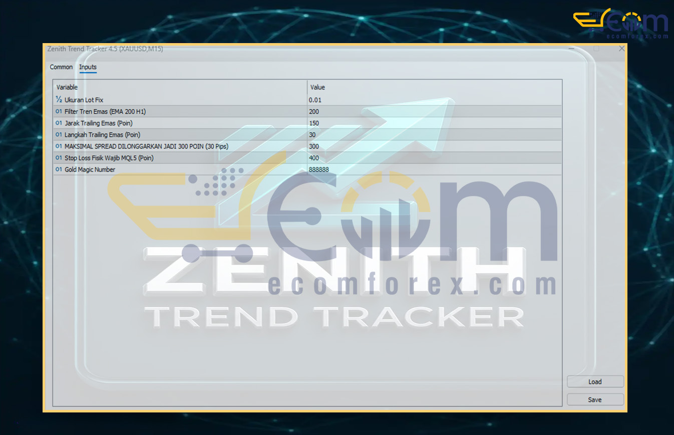 Zenith Trend Tracker EA MT5 Input