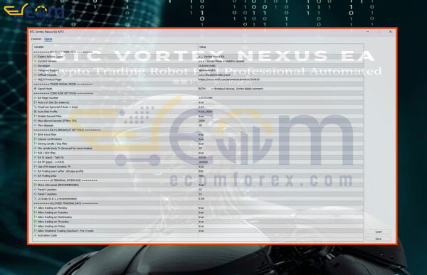 BTC Vortex Nexus EA MT5 Inputs