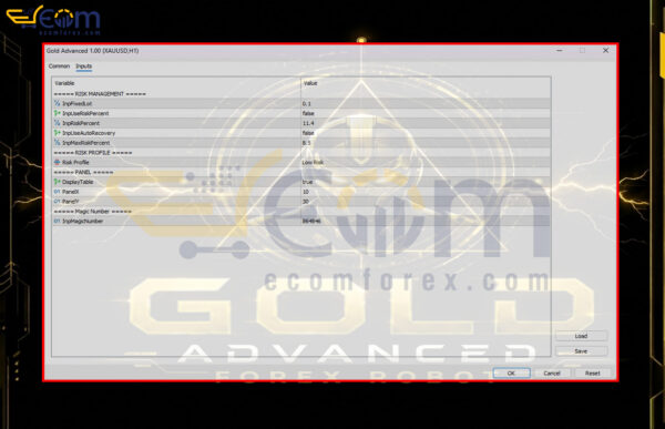 Gold Advanced EA MT5 Inputs