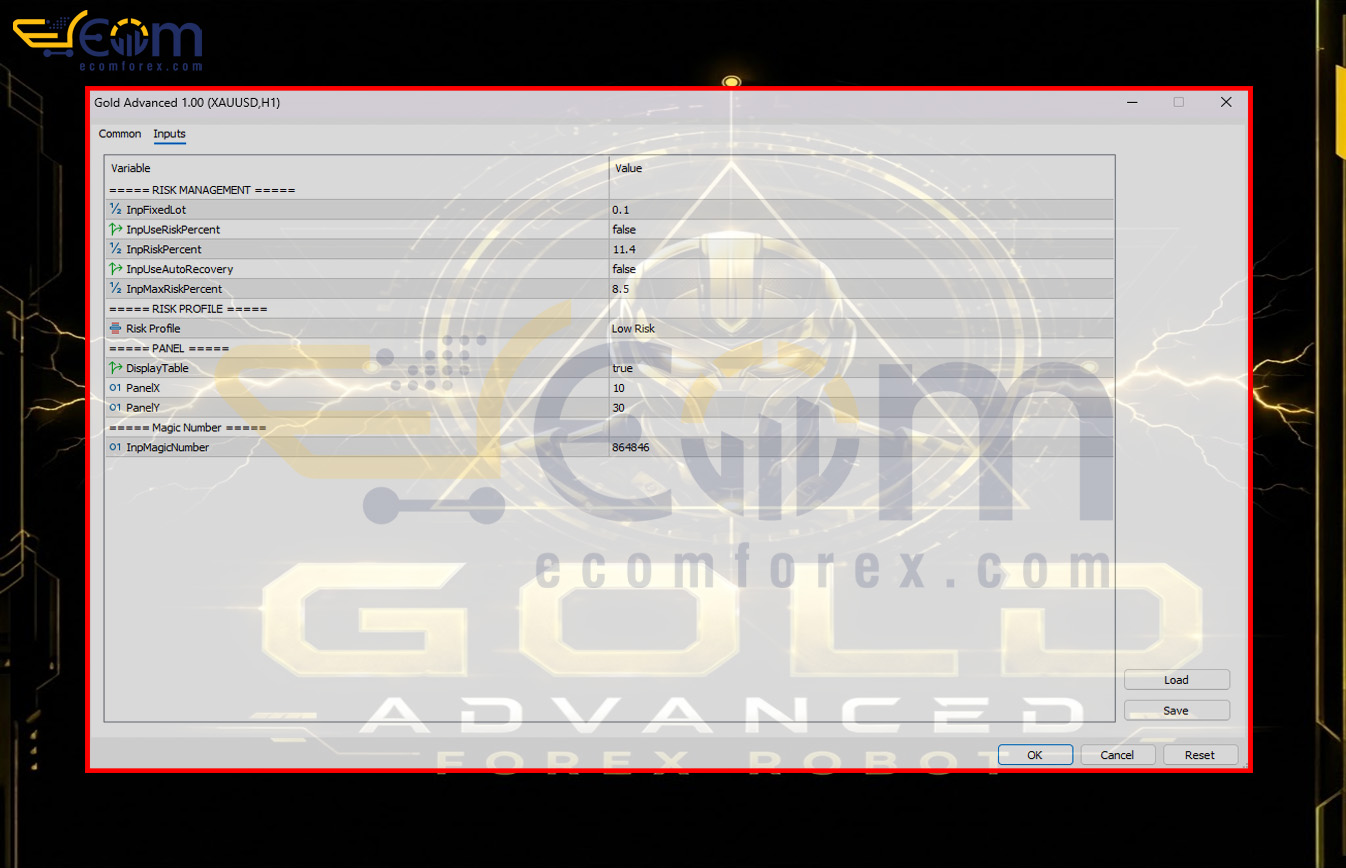 Gold Advanced EA MT5 Inputs