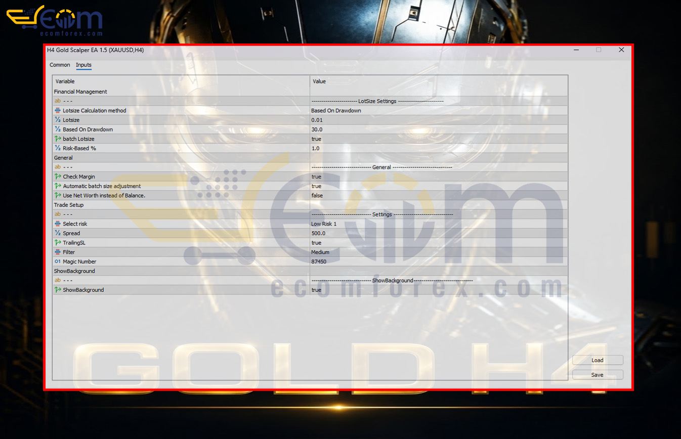 H4 Gold Scalper EA MT5 Inputs