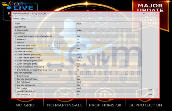 Smart Gold Hunter EA MT5 Inputs 1