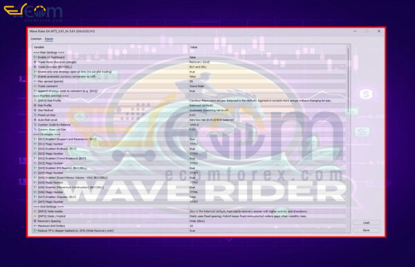 Wave Rider EA MT5 Inputs 1