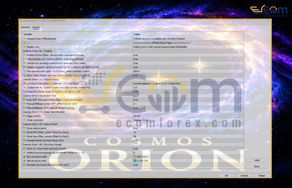 Cosmos Orion EA MT5 Input