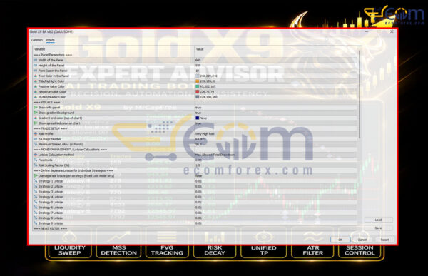 Gold X9 EA MT5 Inputs 1