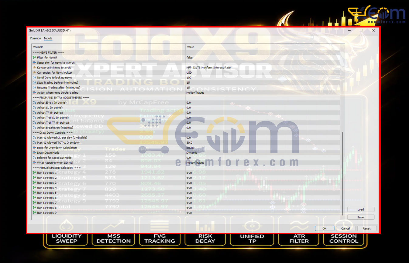 Gold X9 EA MT5 Inputs 2