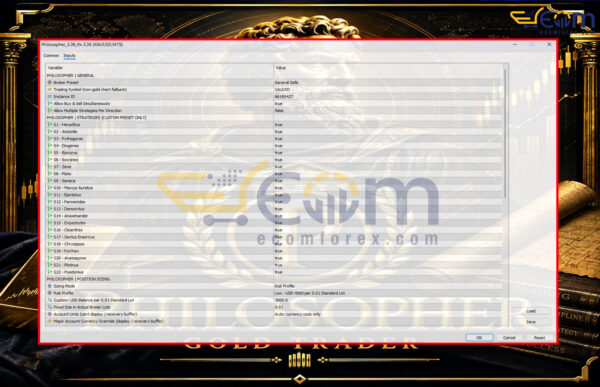 Philosopher EA MT5 Inputs 1