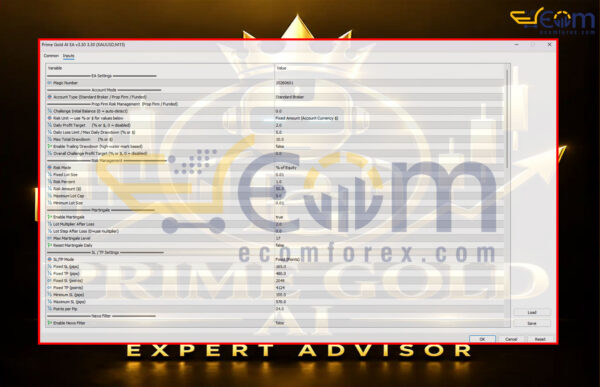 Prime Gold AI EA MT5 Inputs 1