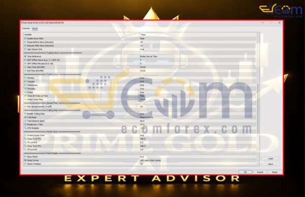 Prime Gold AI EA MT5 Inputs 2